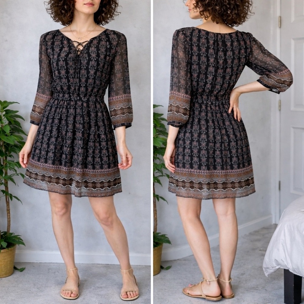 Madewell Boho Lace Up Mini Dress Cottage Folk Indie Festival Earthy Romantic
